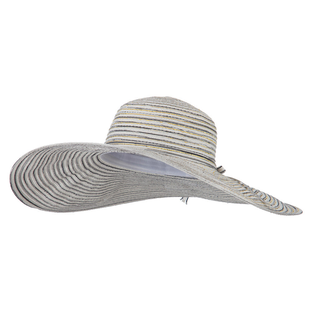 Ladies Metallic Toyo Braid Flat Wide Brim Sun Hat - White OSFM