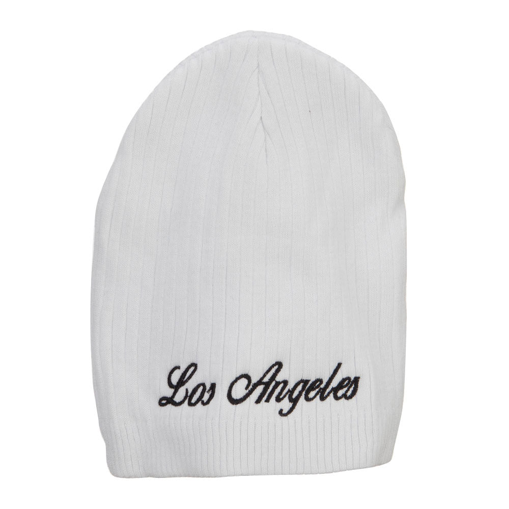 Los Angeles Embroidered Big Ribbed Beanie - White XL-3XL