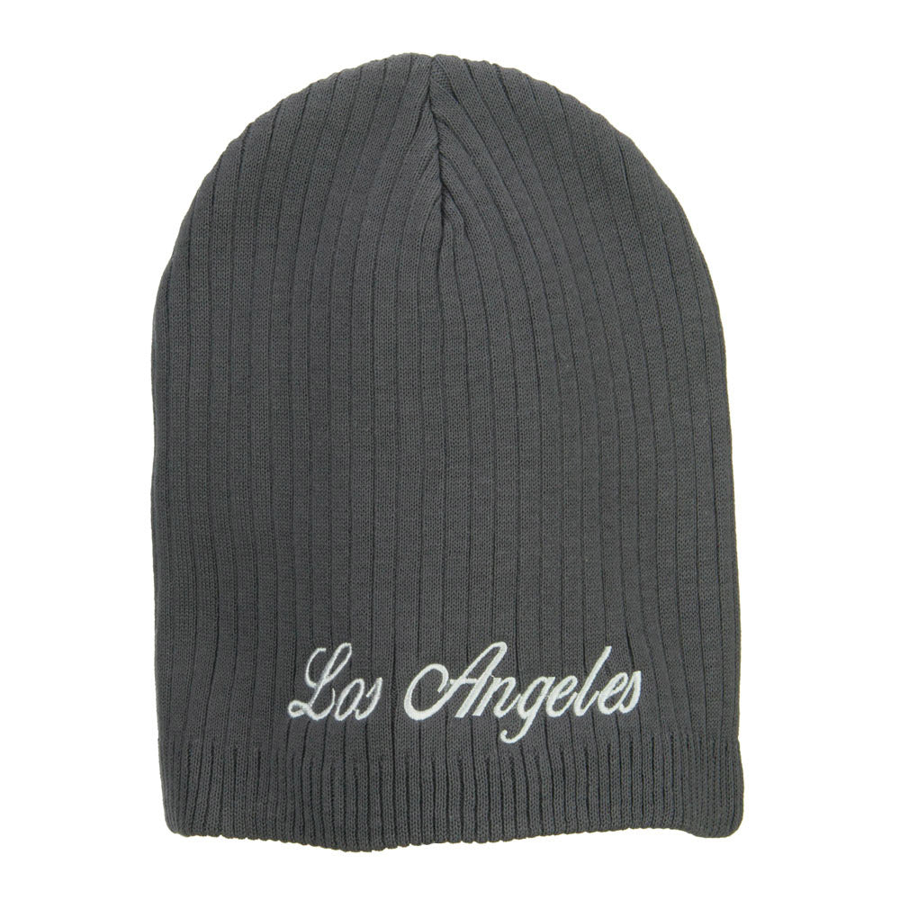 Los Angeles Embroidered Big Ribbed Beanie - Charcoal XL-3XL