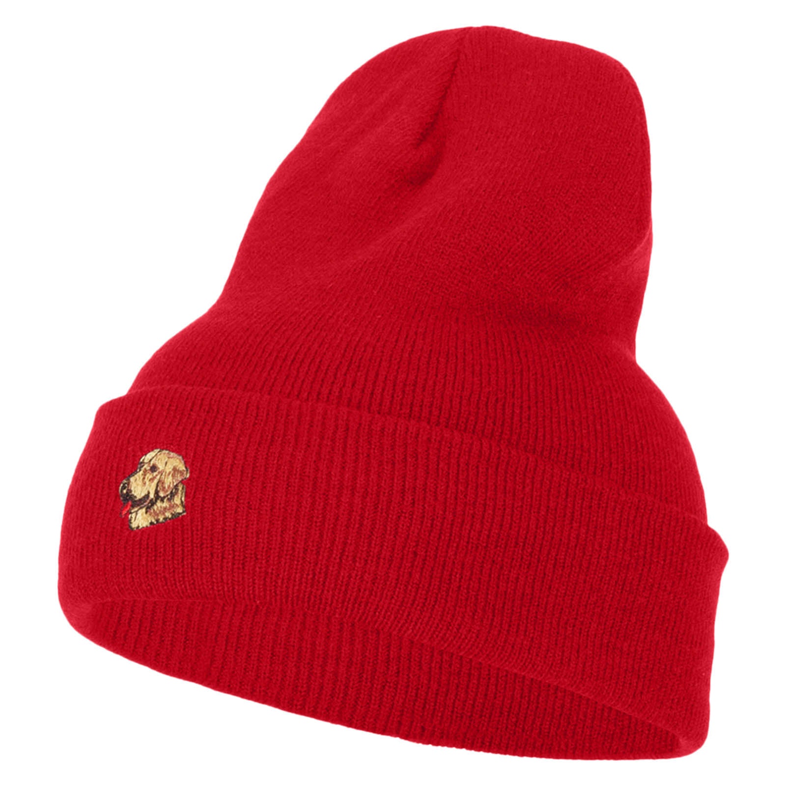Golden Retriever Head Embroidered Long Knitted Beanie - Red OSFM