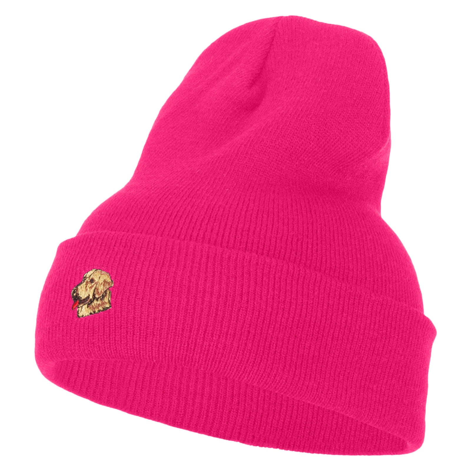 Golden Retriever Head Embroidered Long Knitted Beanie - Magenta OSFM