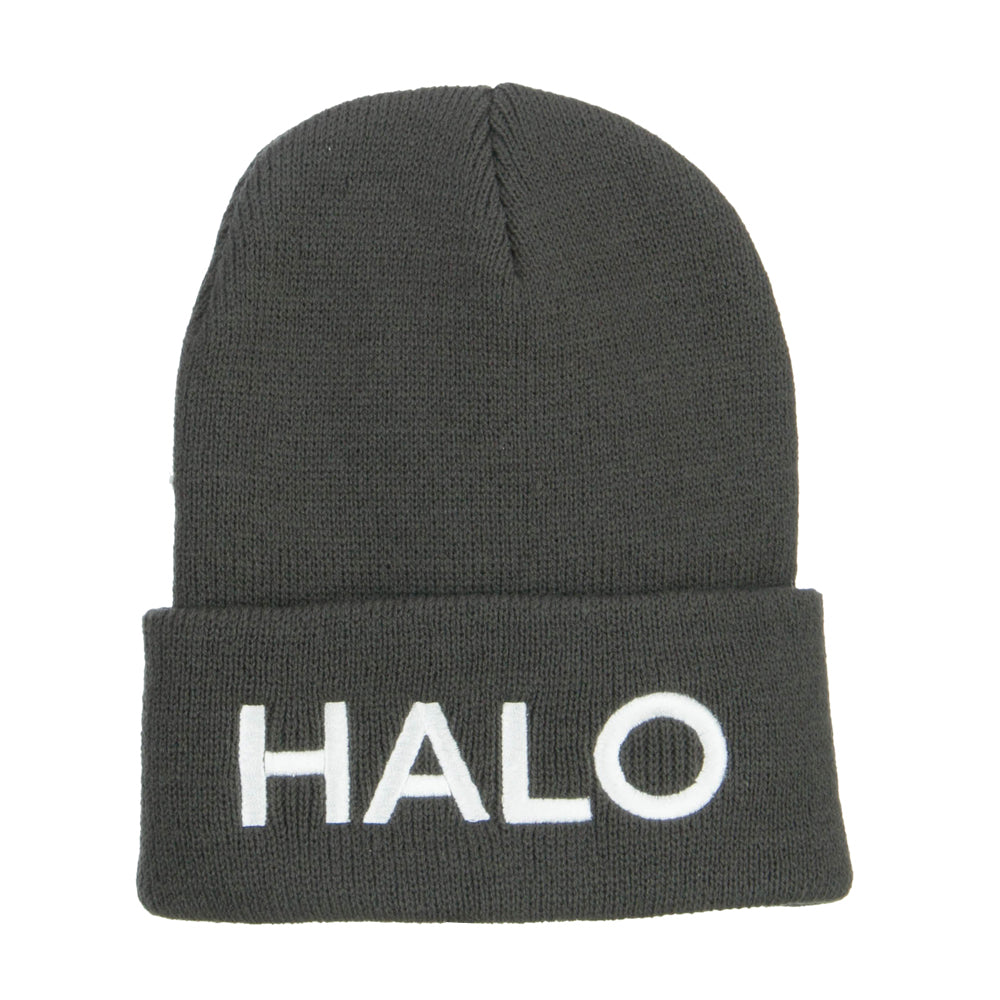 Halo Embroidered Long Beanie - Dk Grey OSFM