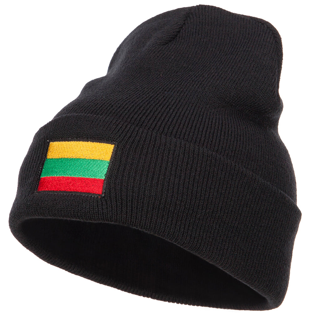 Lithuania Flag Embroidered Long Beanie - Black OSFM