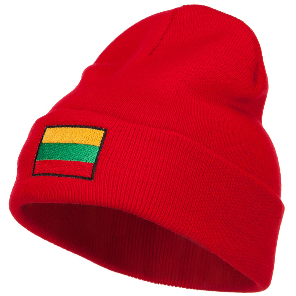 Lithuania Flag Embroidered Long Beanie - Red OSFM