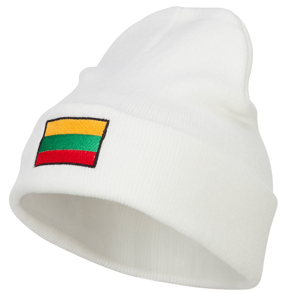 Lithuania Flag Embroidered Long Beanie - White OSFM