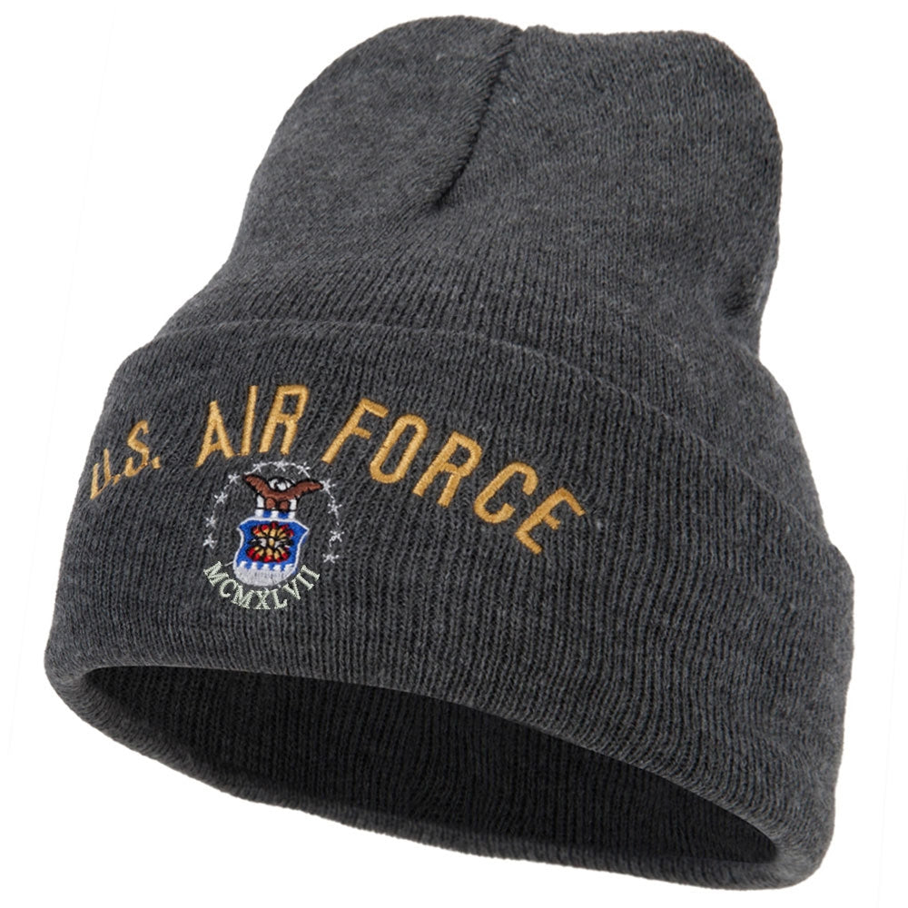 US Air Force Logo Military Embroidered Long Beanie - Dk Grey OSFM