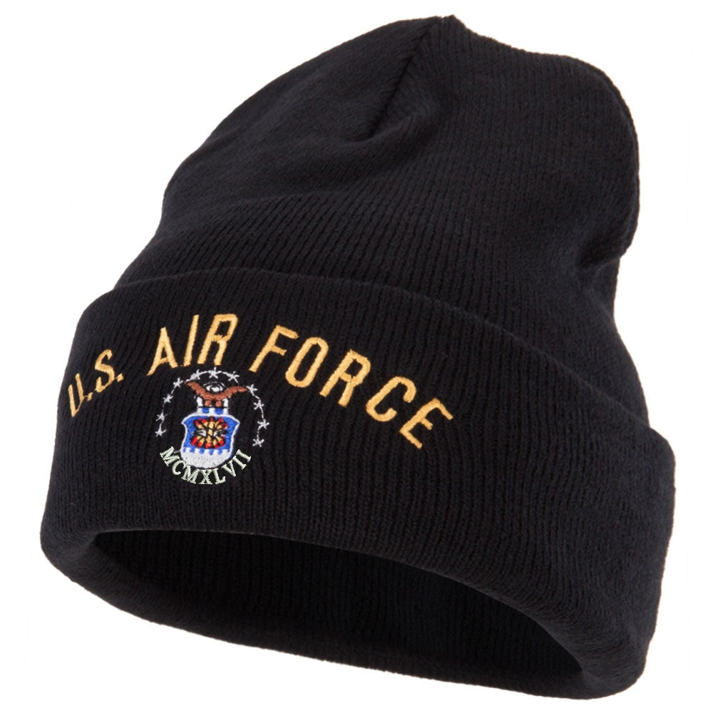 US Air Force Logo Military Embroidered Long Beanie - Black OSFM