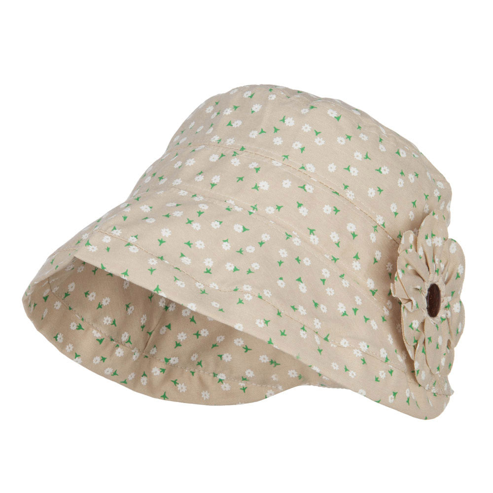 Women&#039;s Floral Rolled Brim Bucket Hat - Beige OSFM