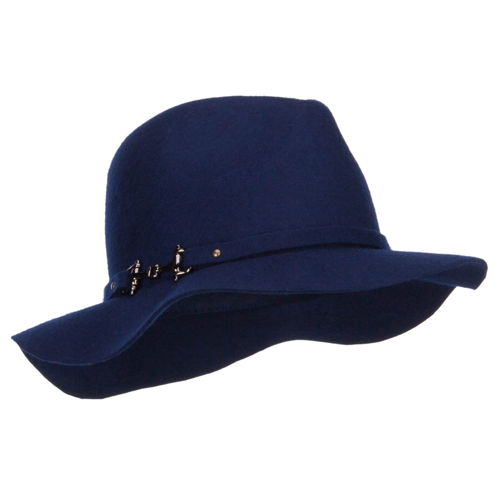 Metal Buckle Wool Panama Hat - Blue OSFM