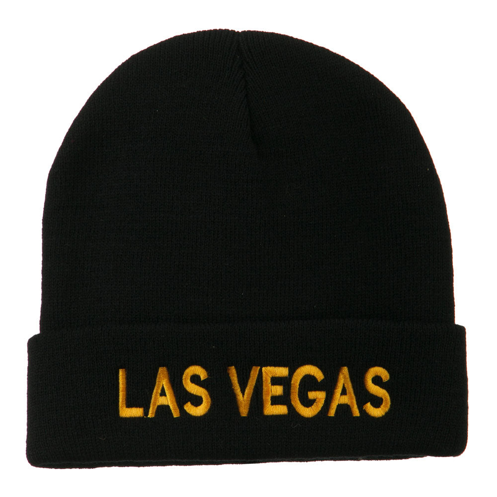 Las Vegas Embroidered Long Beanie - Black OSFM