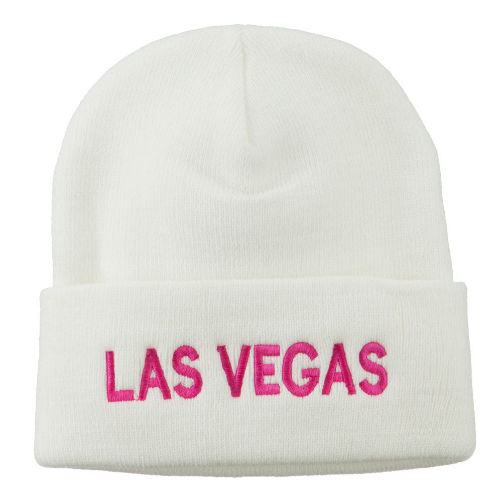 Las Vegas Embroidered Long Beanie - White OSFM