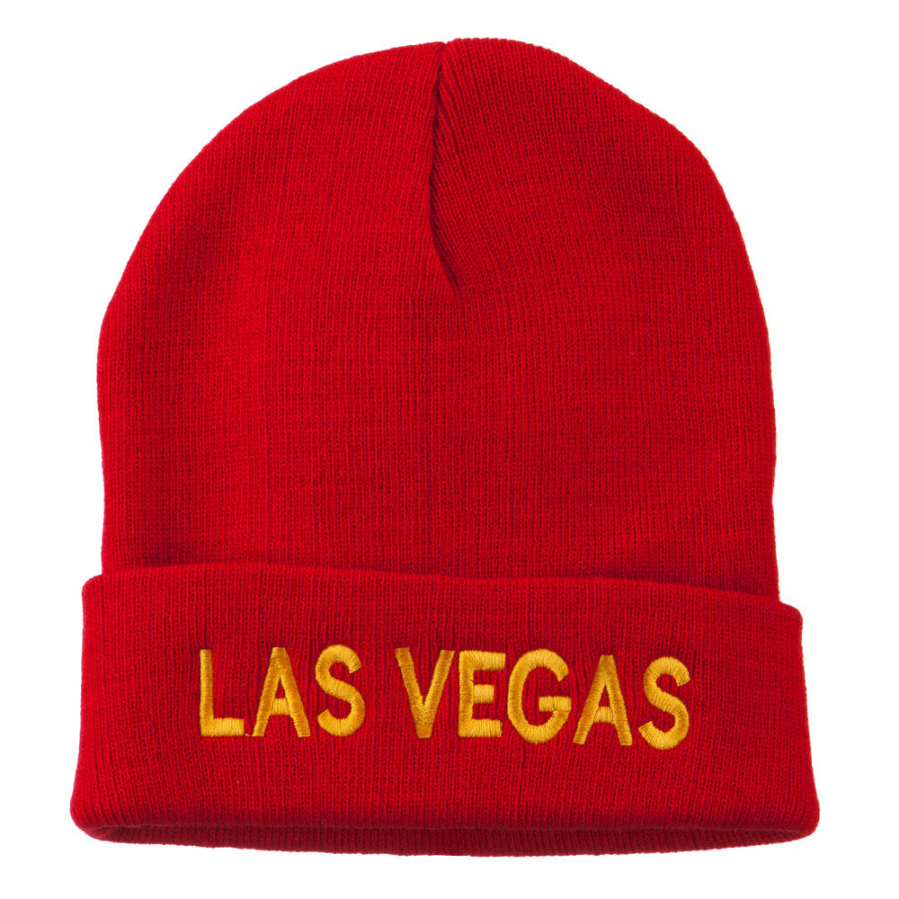 Las Vegas Embroidered Long Beanie - Red OSFM