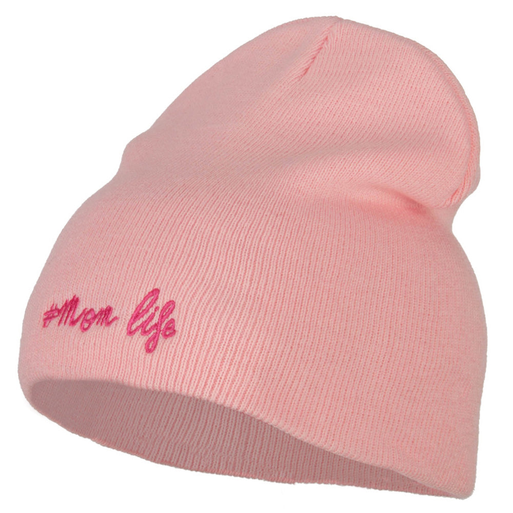 Mom Life Embroidered Knitted Short Beanie - Pink OSFM