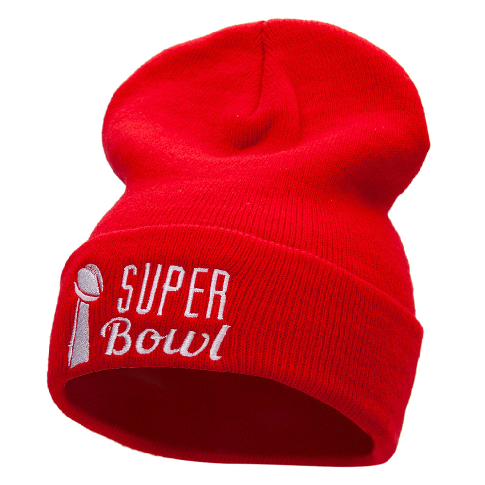 Super Bowl Embroidered 12 Inch Long Knitted Beanie - Red OSFM