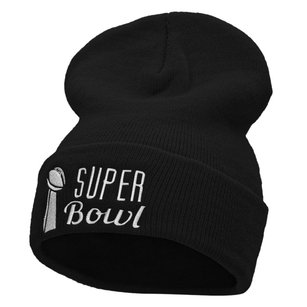 Super Bowl Embroidered 12 Inch Long Knitted Beanie - Black OSFM