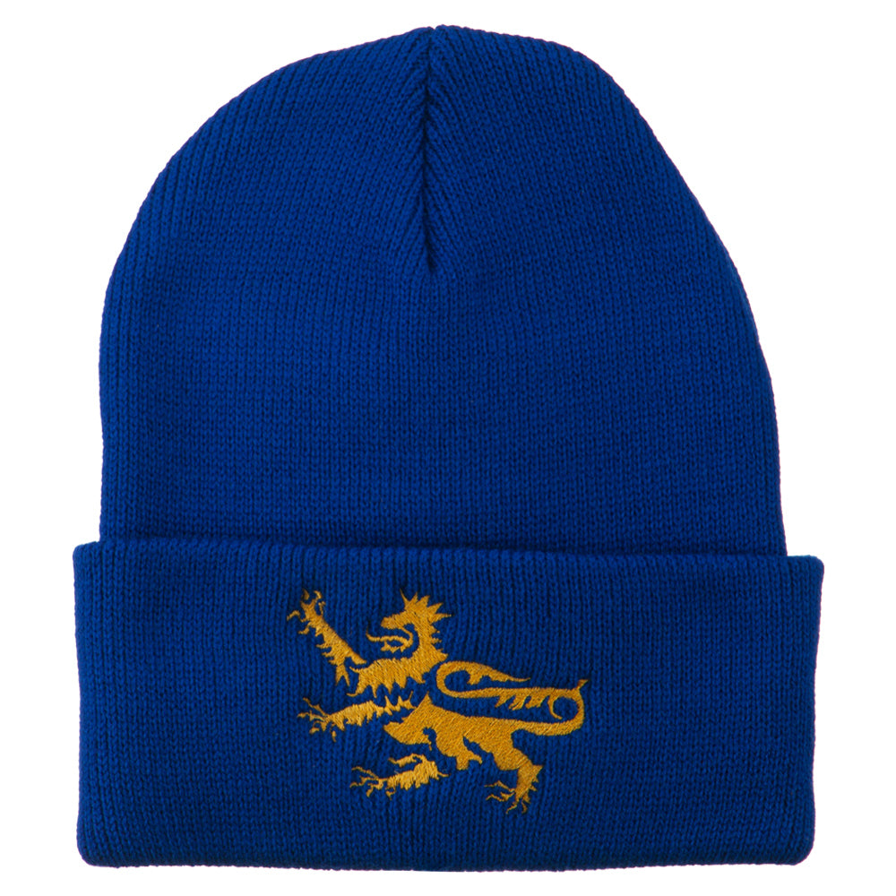 Lion Scroll Embroidered Long Beanie - Royal OSFM