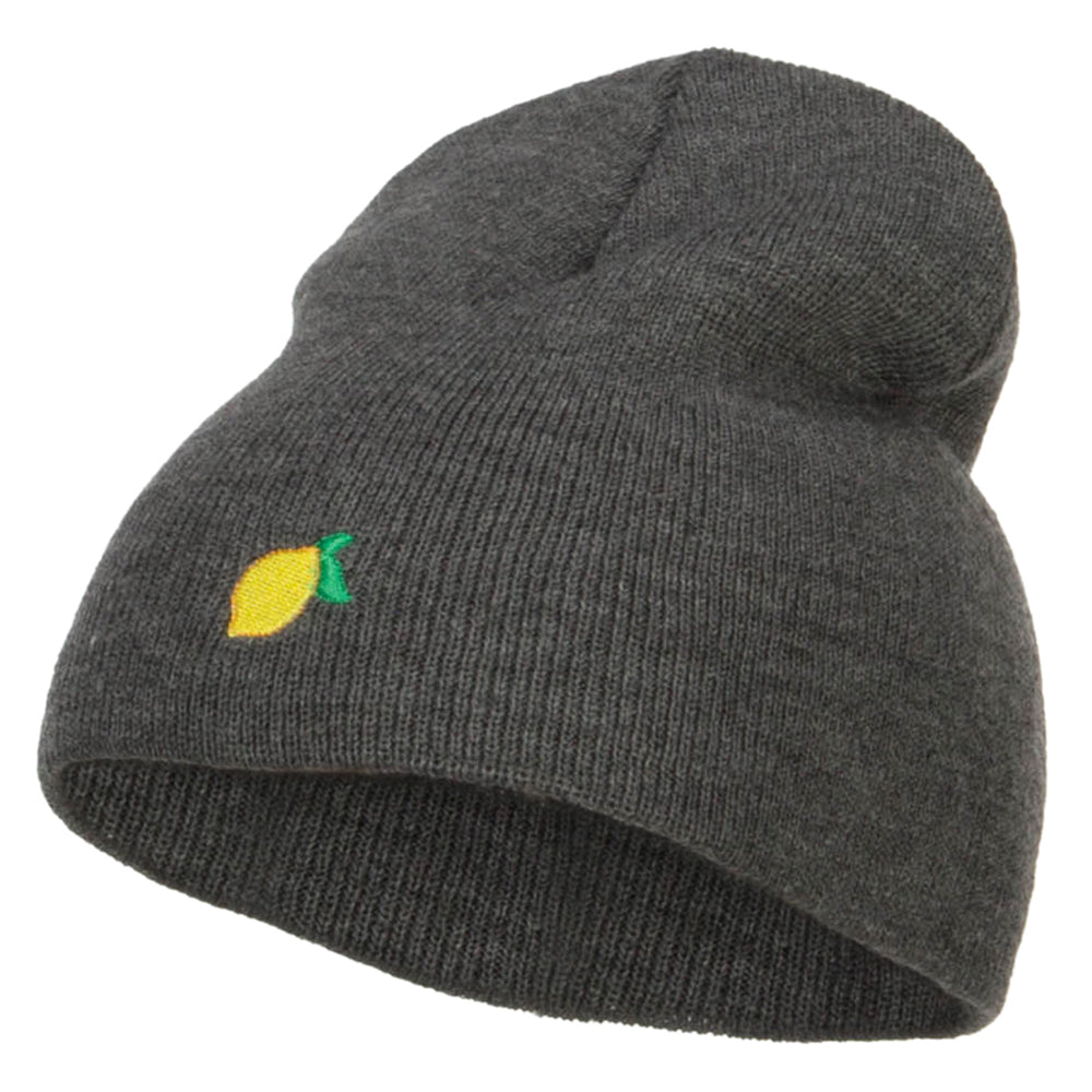 Mini Lemon Embroidered Short Beanie - Dk Grey OSFM