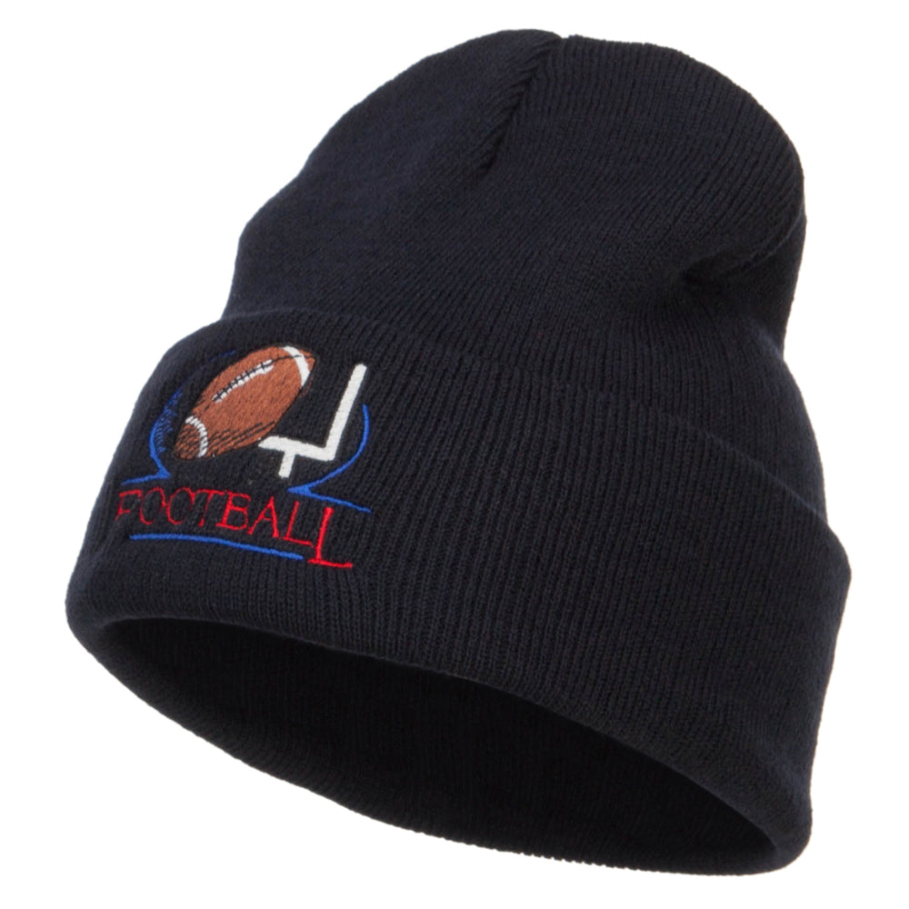 Football Logo Embroidered Long Beanie - Navy OSFM