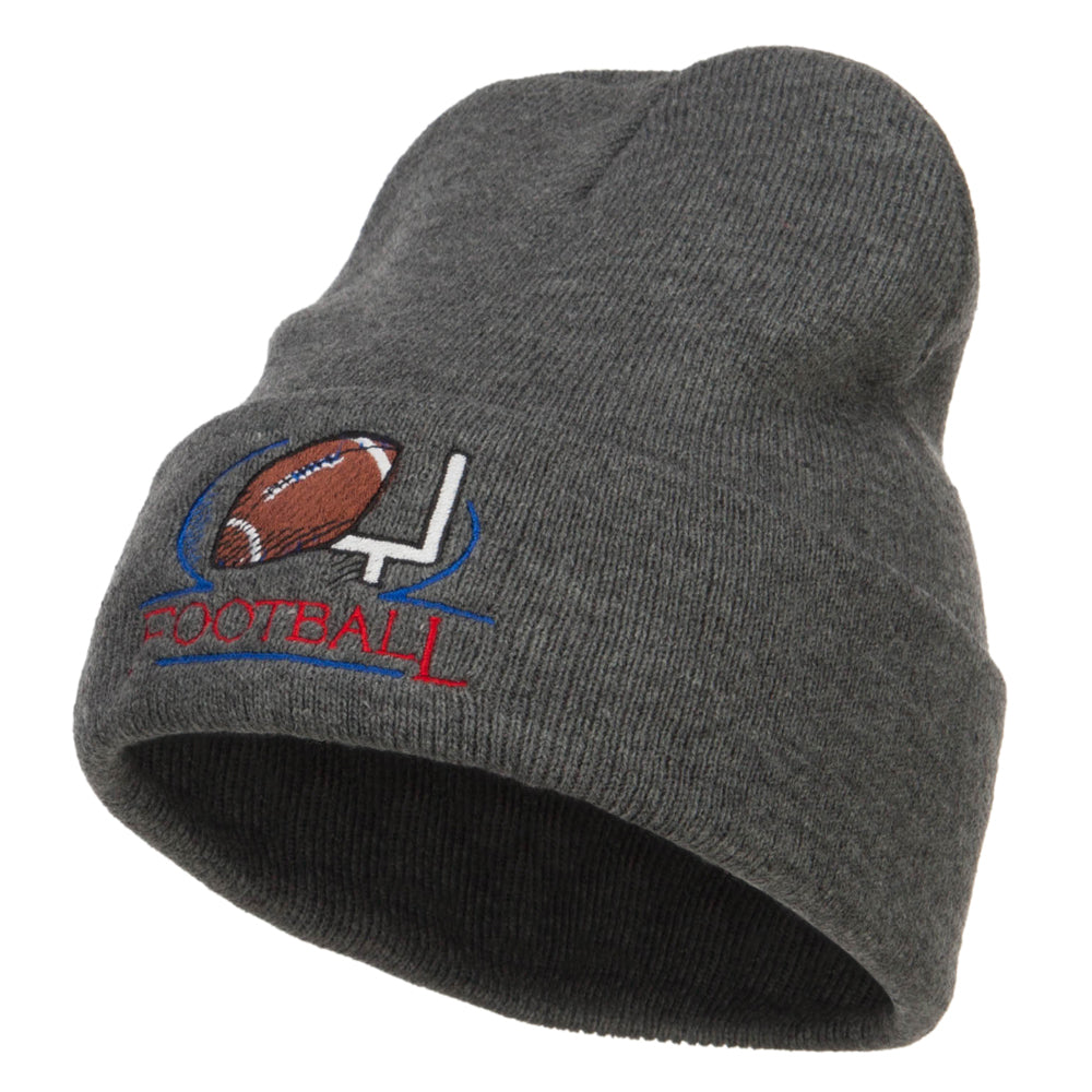 Football Logo Embroidered Long Beanie - Dk Grey OSFM