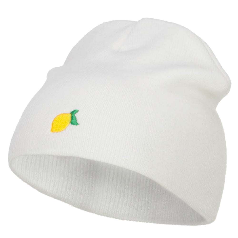 Mini Lemon Embroidered Short Beanie - White OSFM