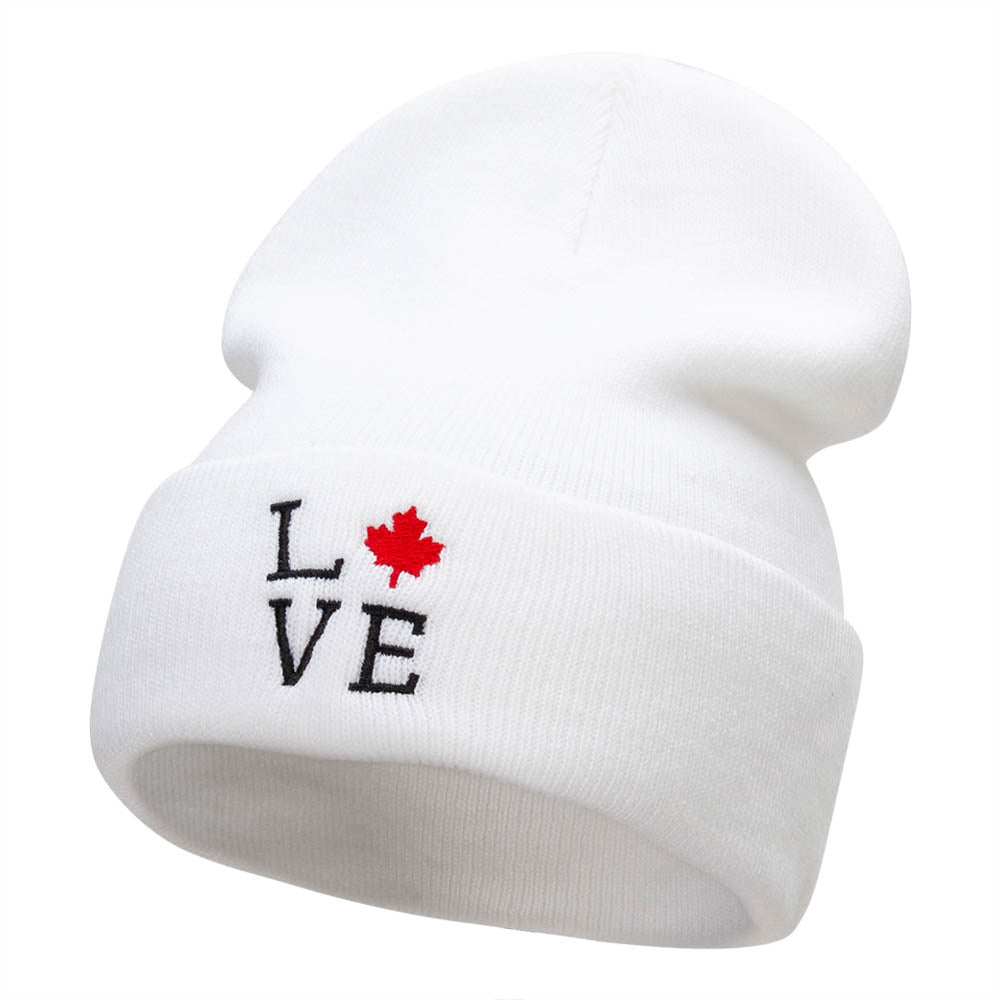 Canadian Love Embroidered 12 Inch Long Knitted Beanie - White OSFM