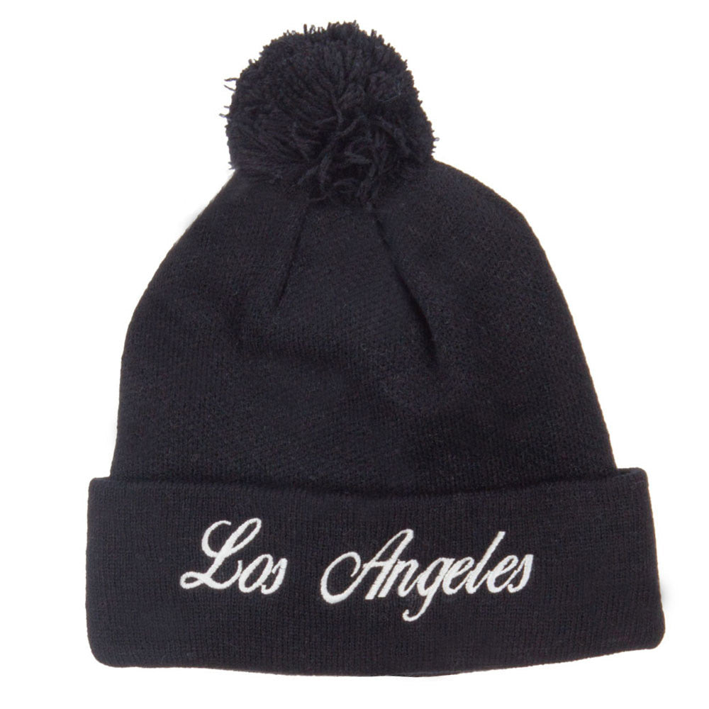 Los Angeles Embroidered Pom Cuff Beanie - Black OSFM