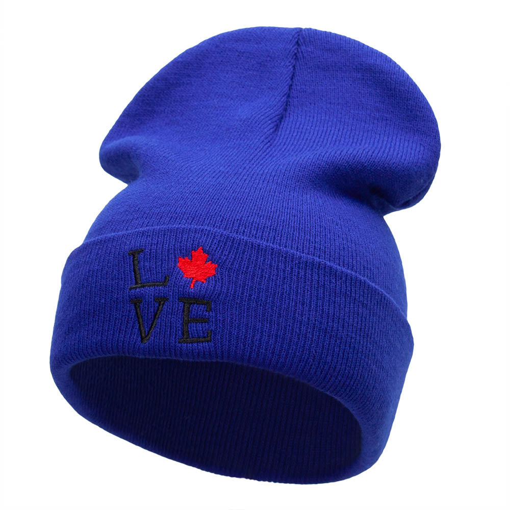 Canadian Love Embroidered 12 Inch Long Knitted Beanie - Royal OSFM