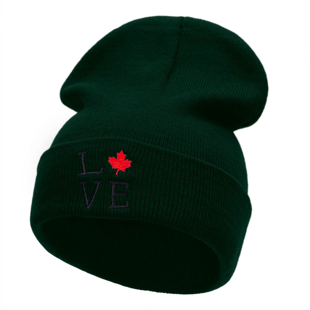 Canadian Love Embroidered 12 Inch Long Knitted Beanie - Dark Green OSFM