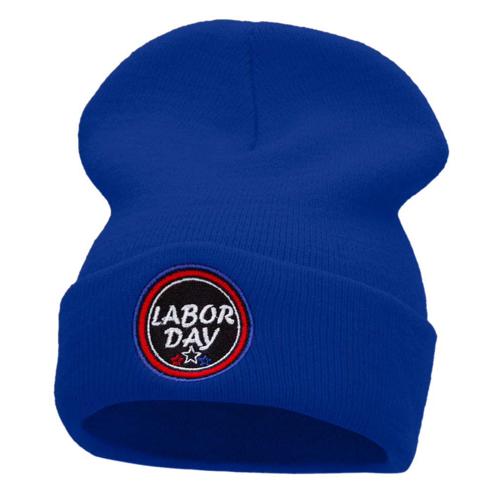 Happy Labor Day Embroidered 12 Inch Long Knitted Beanie - Royal OSFM