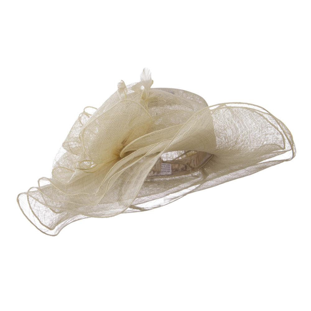 3 Layers of Ruffled Brim Sinamay Hat - Natural OSFM