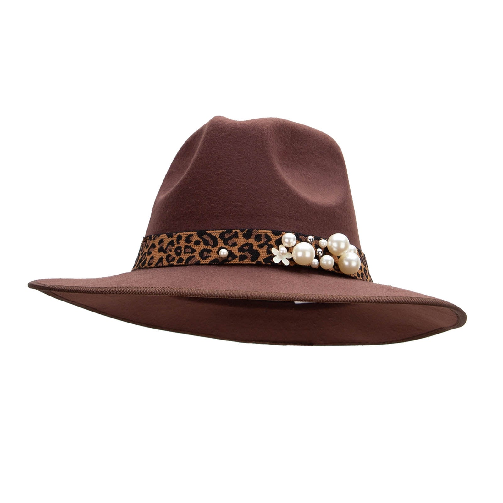 Large Brim Ribbon Band Fedora - Chocolate M