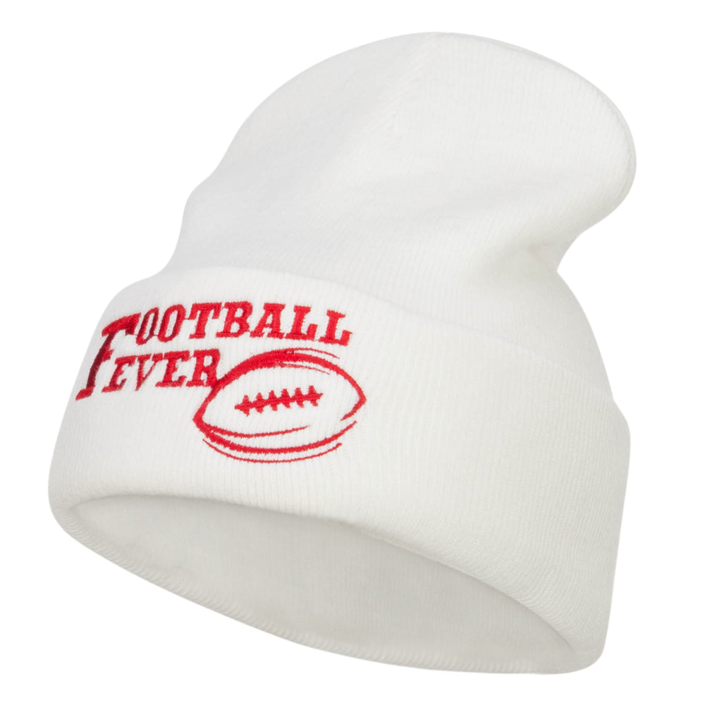 Football Fever Embroidered Long Beanie - White OSFM