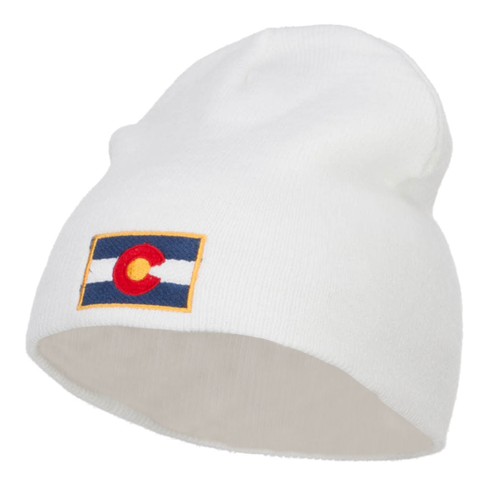 Colorado Flag Embroidered Short Beanie - White OSFM