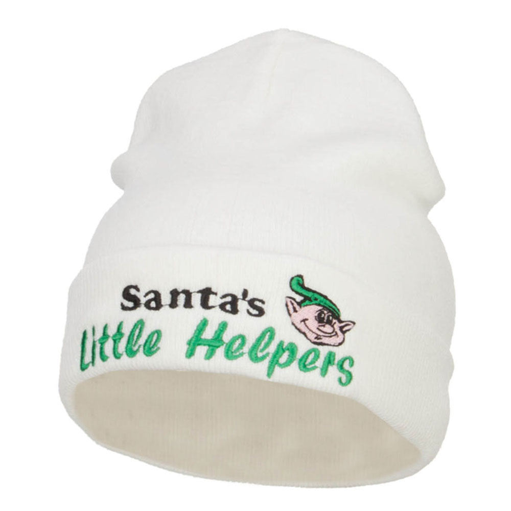 Santa&#039;s Little Helpers Embroidered Long Beanie - White OSFM