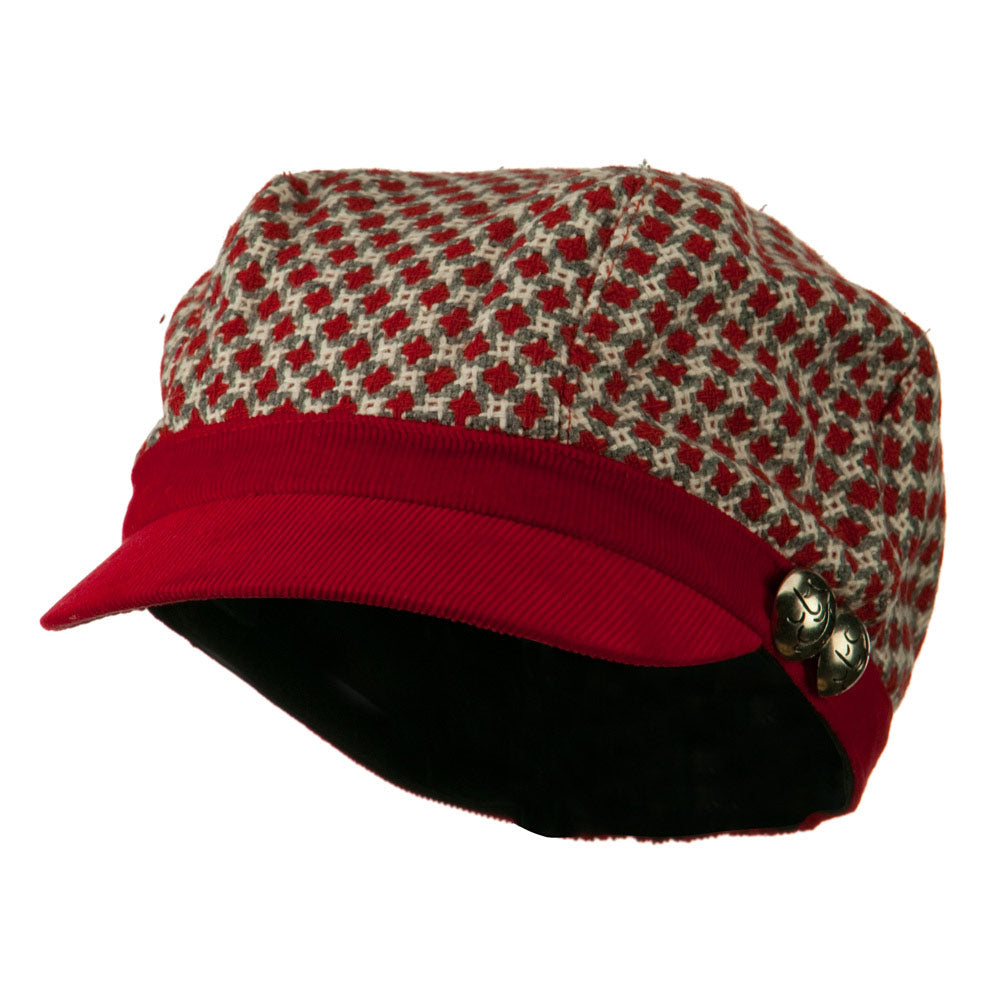 Libby Silver Button Cabbie Cap - Red OSFM