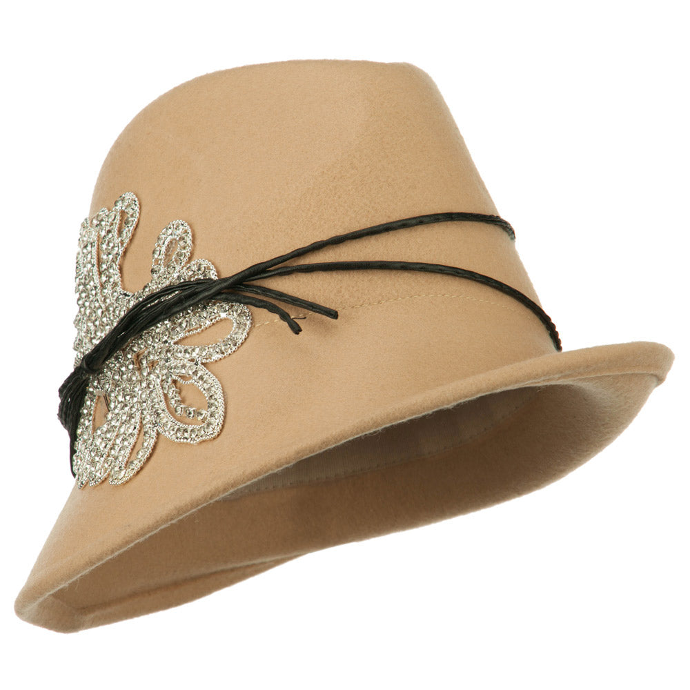 Ladies Wool Felt Stones Fedora - Camel OSFM