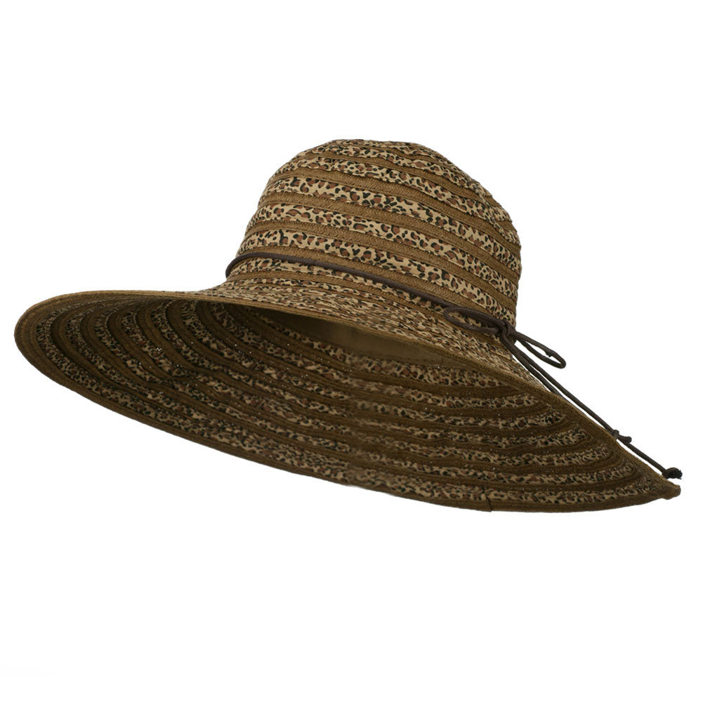 Woman&#039;s Leopard Stripe Paper Braid Hat - Brown OSFM