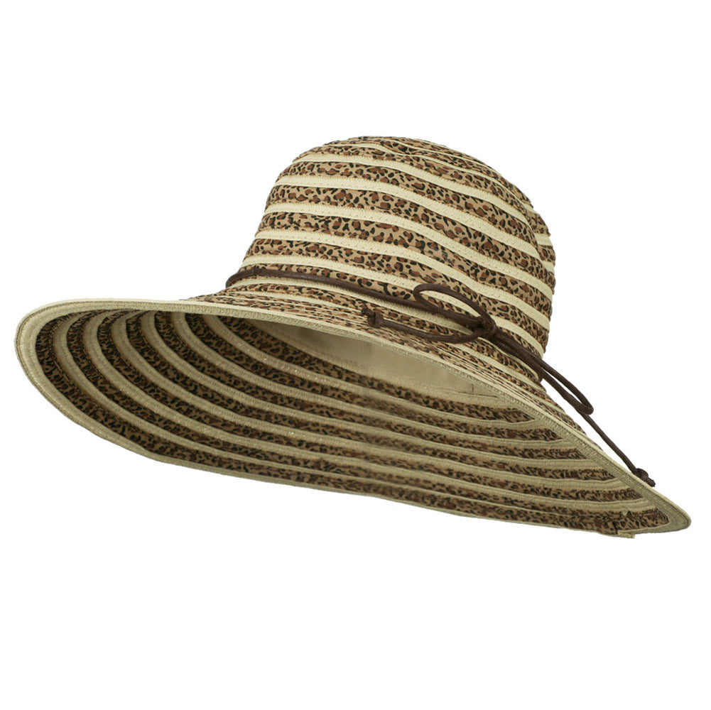 Woman&#039;s Leopard Stripe Paper Braid Hat - Natural OSFM