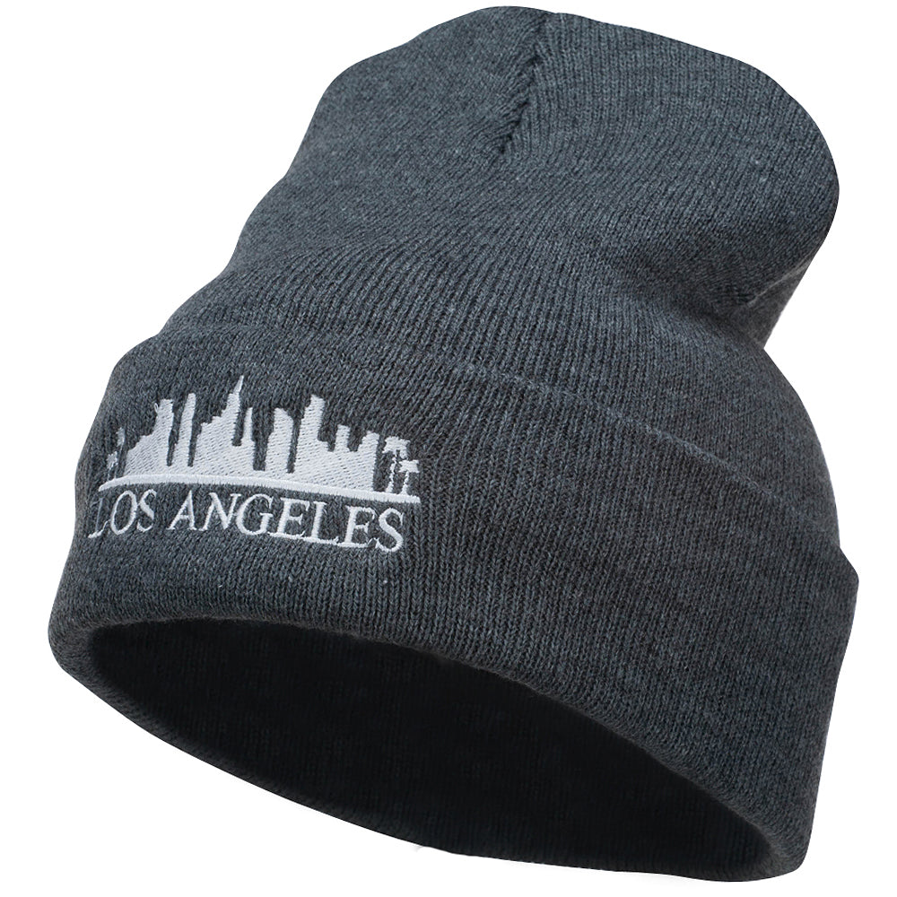 Los Angeles Skyline Embroidered Long Beanie - Dk Grey OSFM