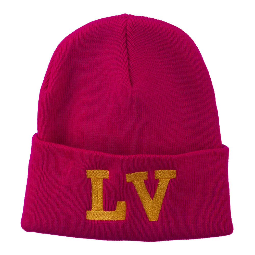 Las Vegas LV Embroidered Long Beanie - Hot Pink OSFM