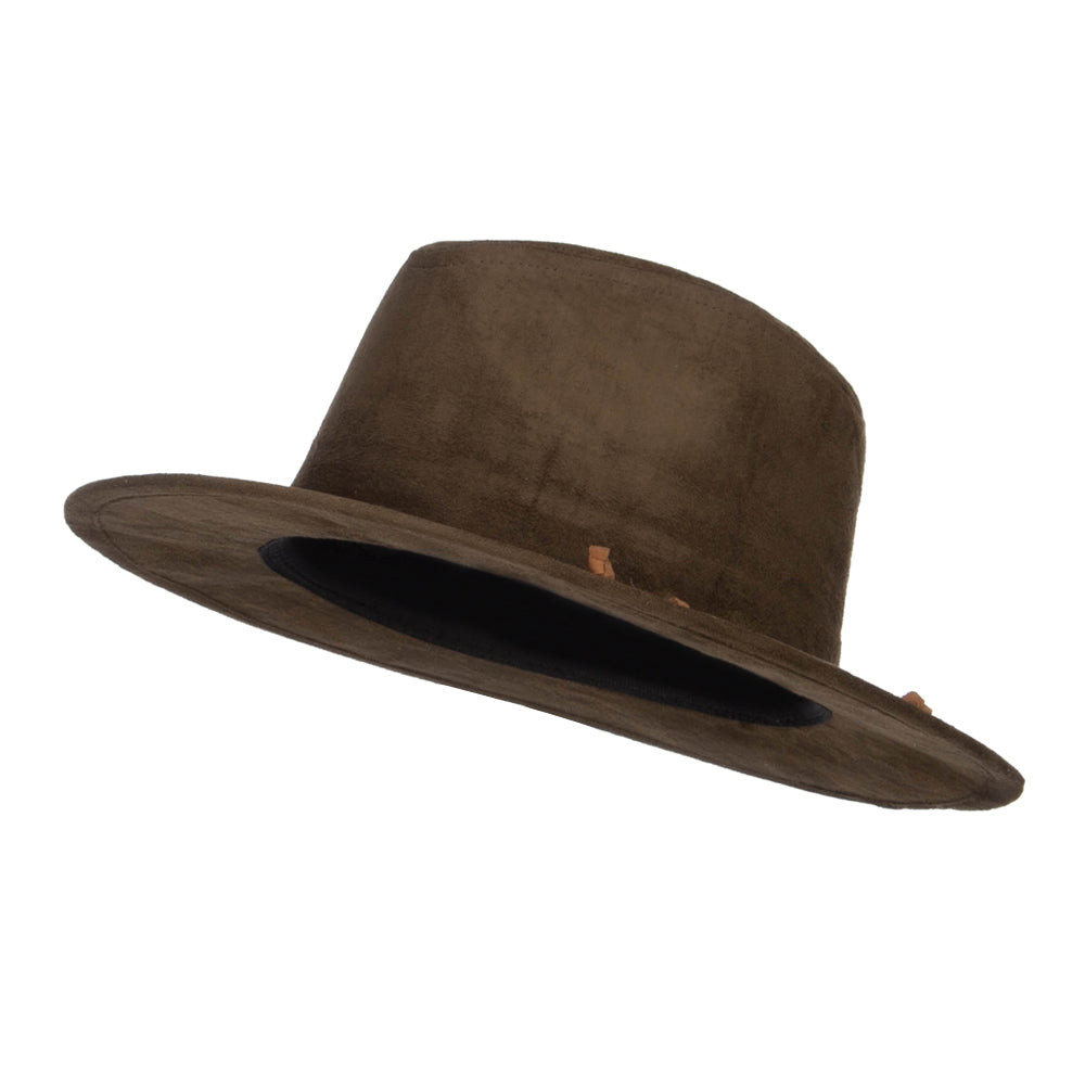 Women&#039;s Leatherette Tie Suede Panama Hat - Olive OSFM