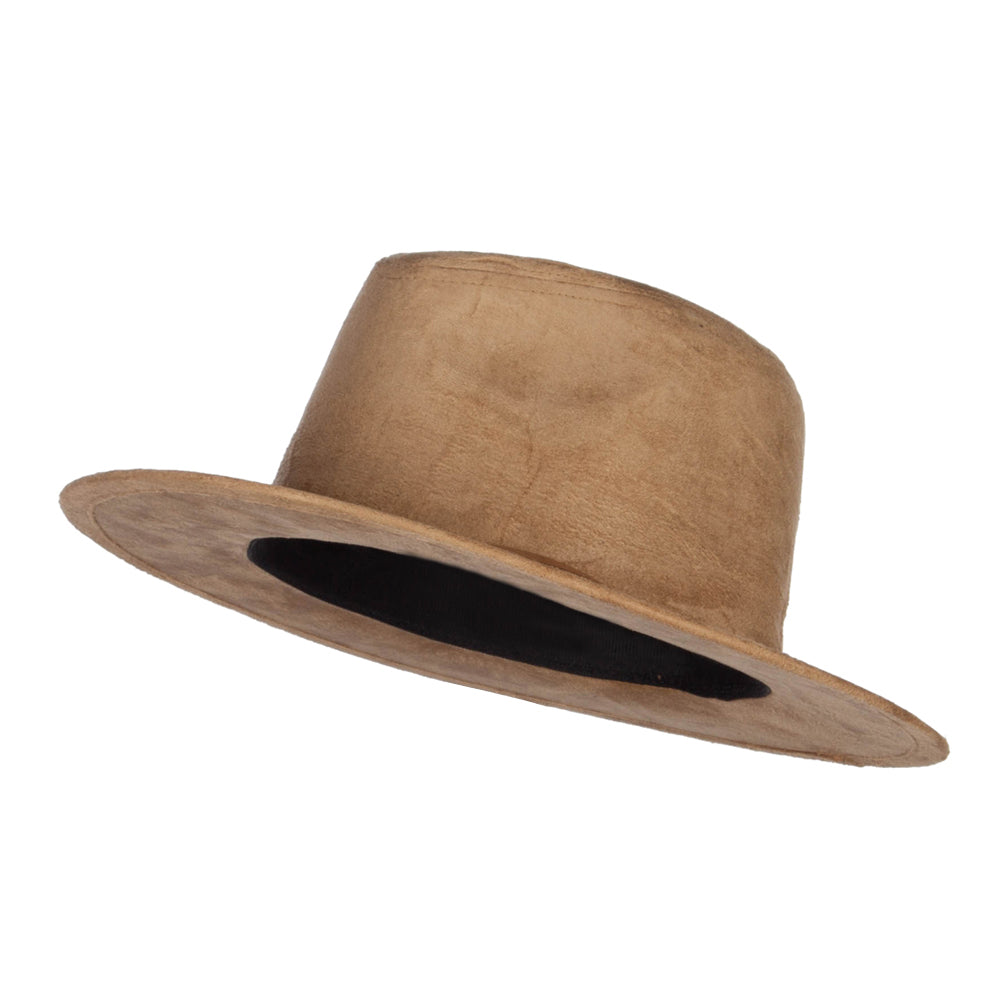 Women&#039;s Leatherette Tie Suede Panama Hat - Camel OSFM