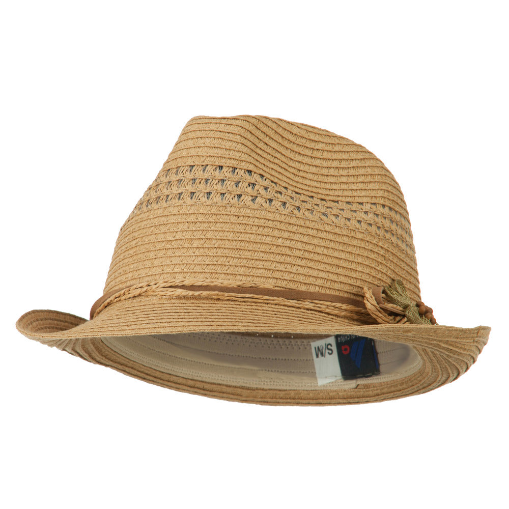 Ladies Toyo Braid Fedora Hat - Khaki OSFM