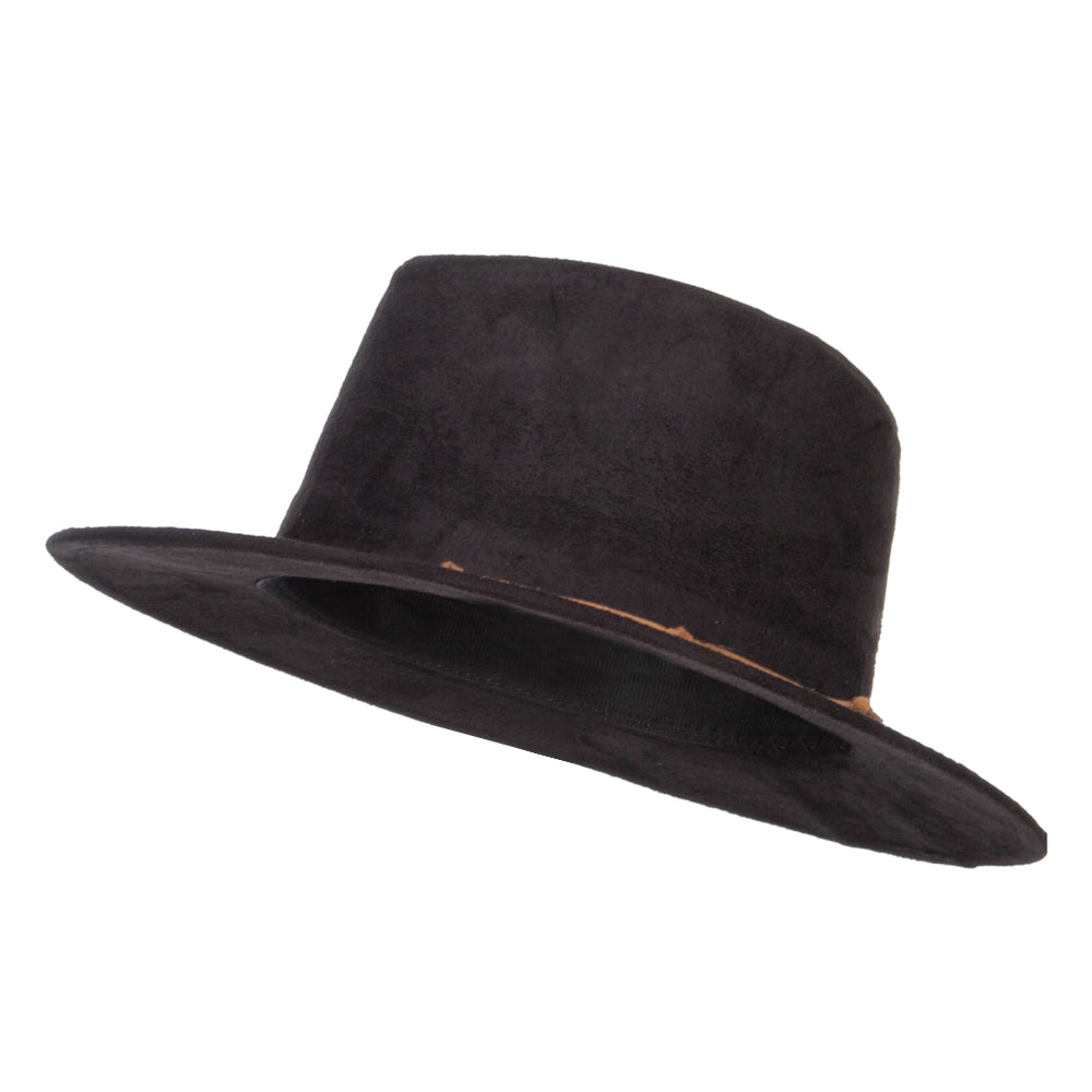 Women&#039;s Leatherette Tie Suede Panama Hat - Black OSFM