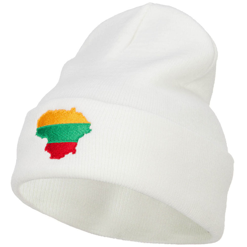 Lithuania Flag Map Embroidered Long Beanie - White OSFM