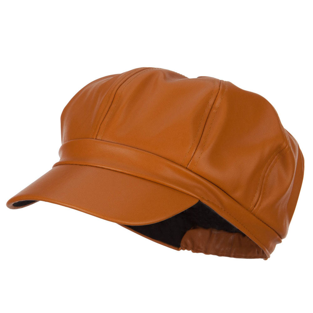 Ladies Vegan Leather Newsboy Hat - Camel OSFM