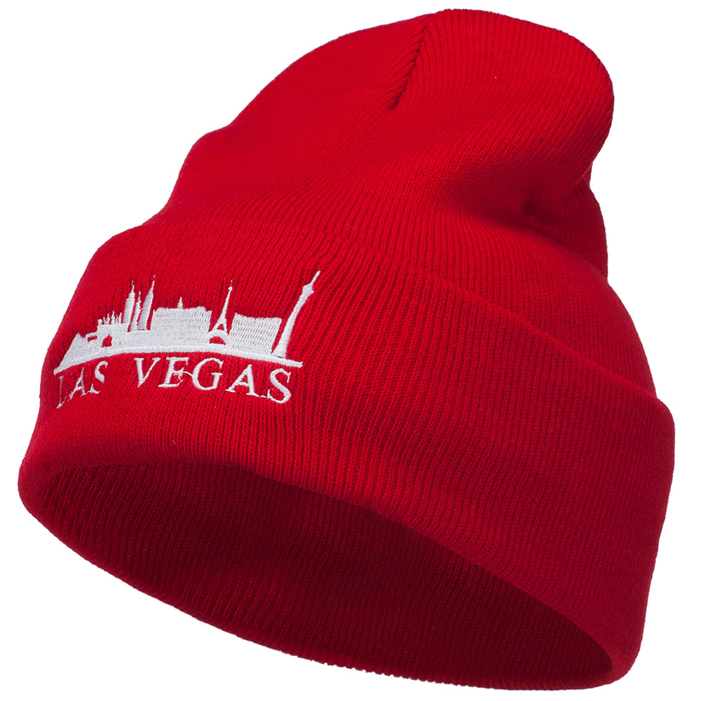 Las Vegas Skyline Embroidered Long Beanie - Red OSFM