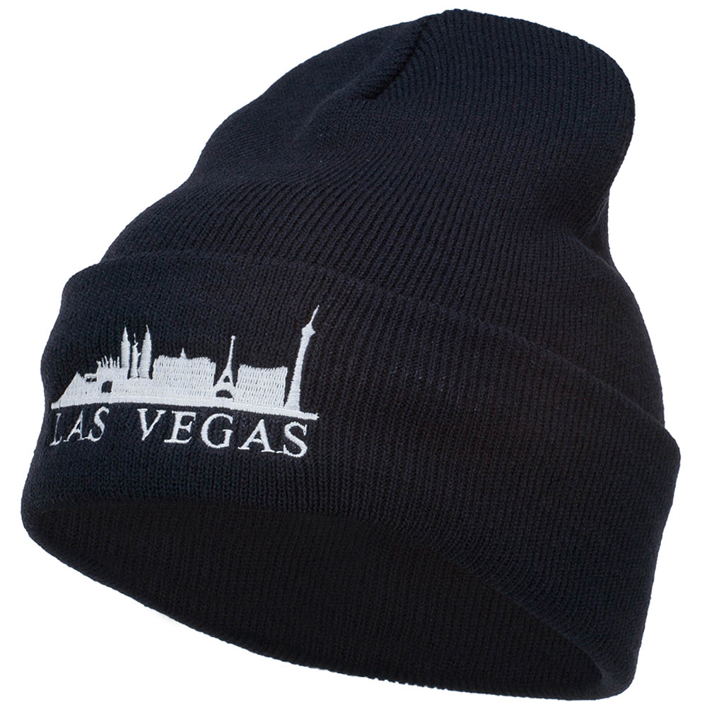 Las Vegas Skyline Embroidered Long Beanie - Navy OSFM