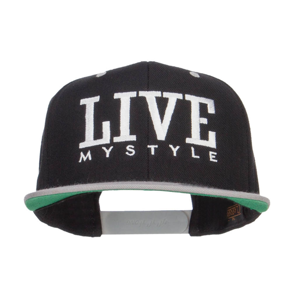 Live Mystyle Embroidered Two Tone Snapback - Black Silver OSFM