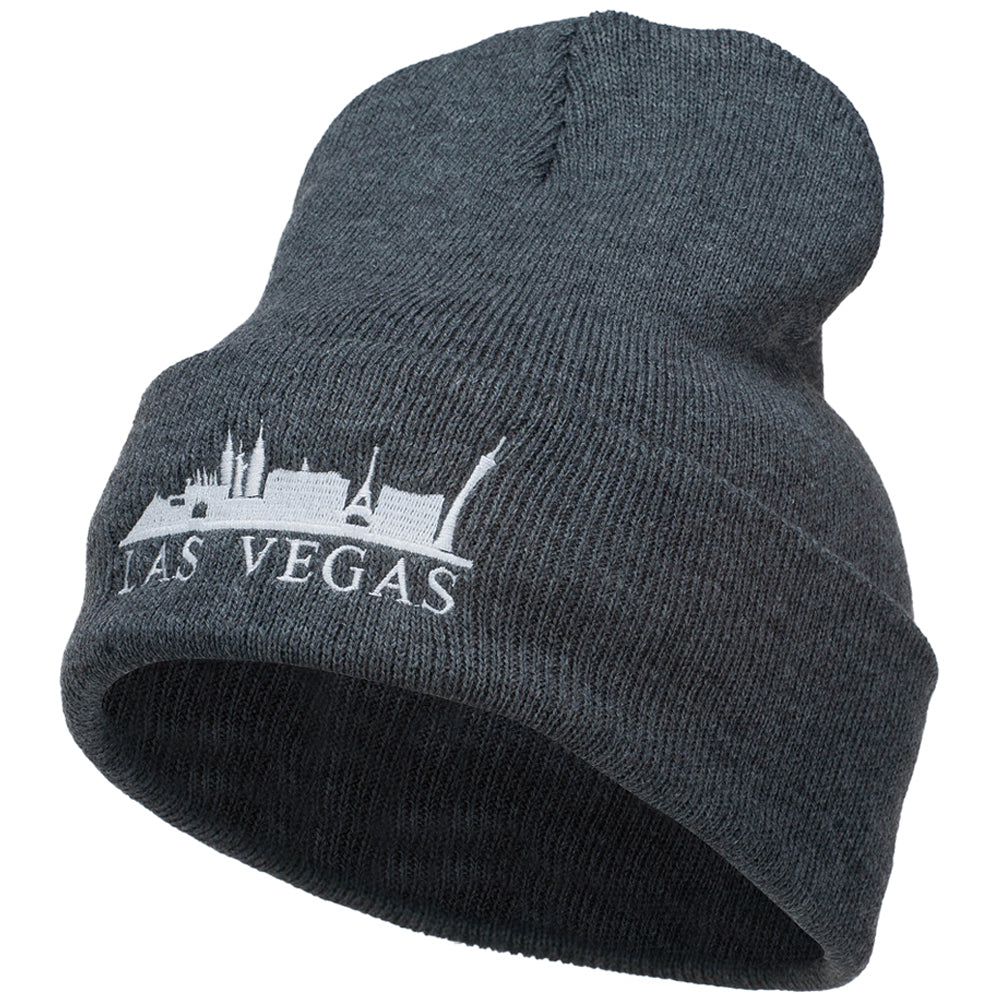 Las Vegas Skyline Embroidered Long Beanie - Dk Grey OSFM